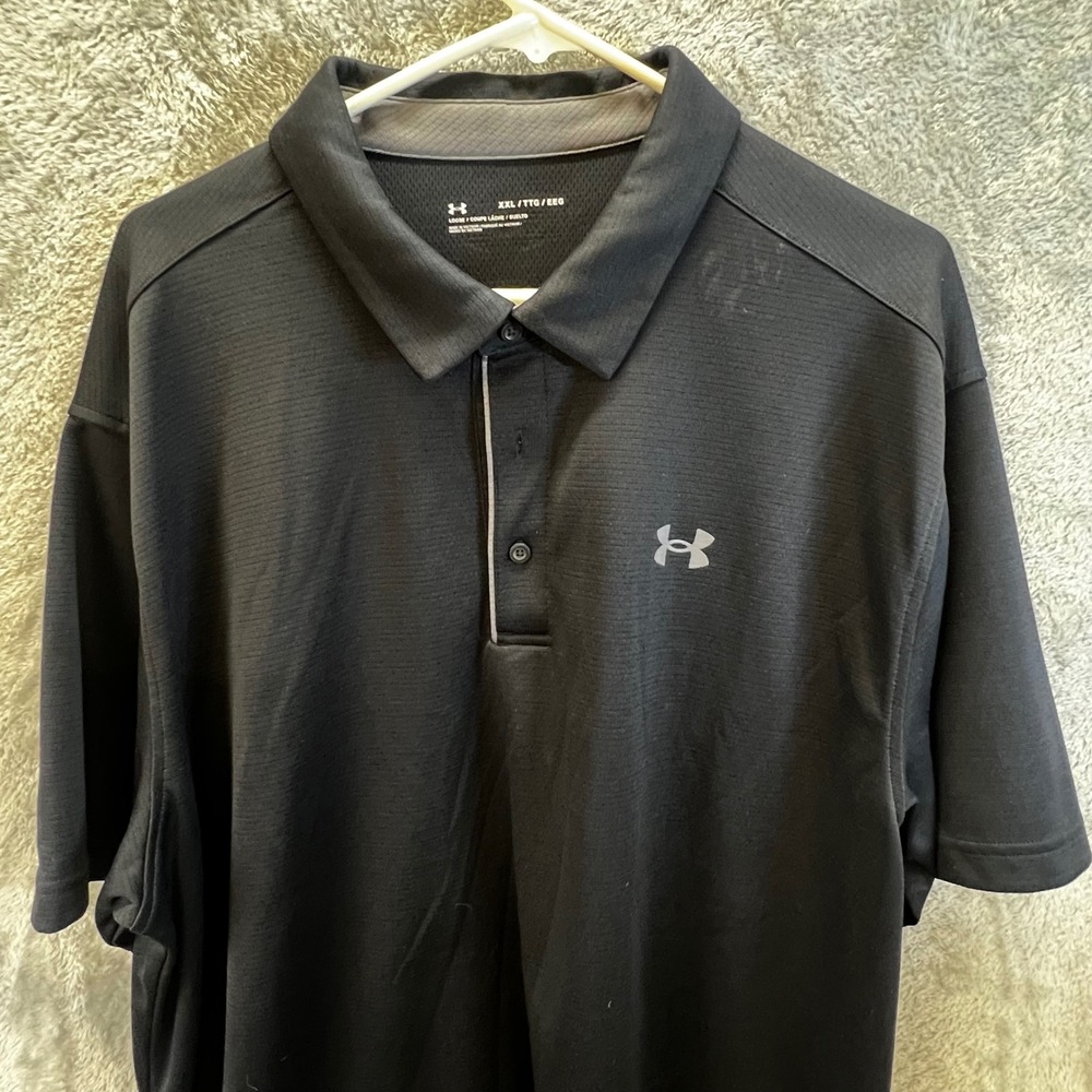 Under Armour Mens XXL Black Loose Fit‎ Performance Golf Polo Shirt Short Sleeve